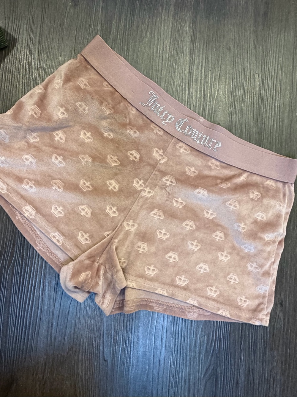 Juicy Couture Dusty Pink Velour Boyshorts with Crown Motif